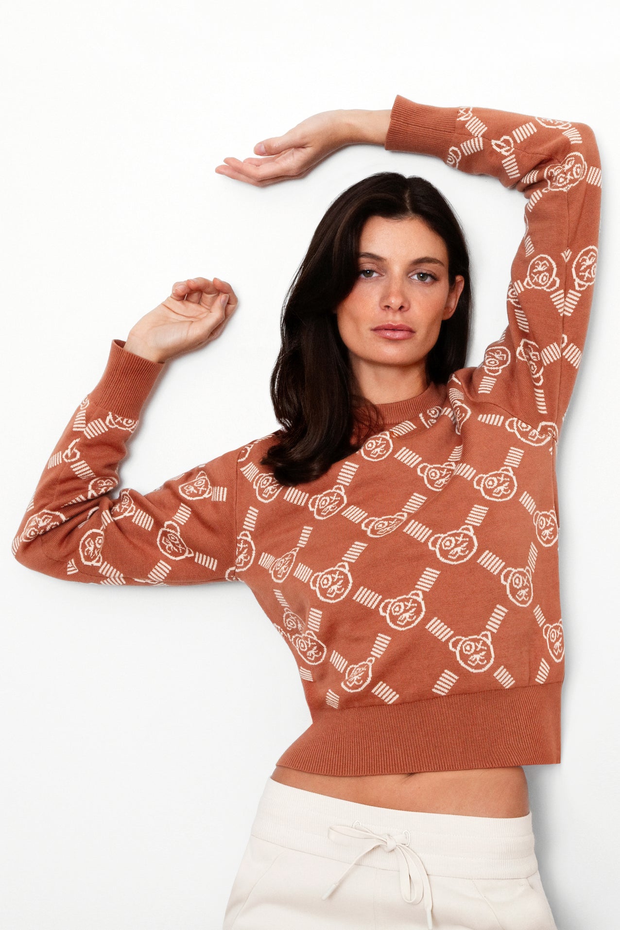 Graffiti Bear Reversible Jacquard Café Cream Sweater