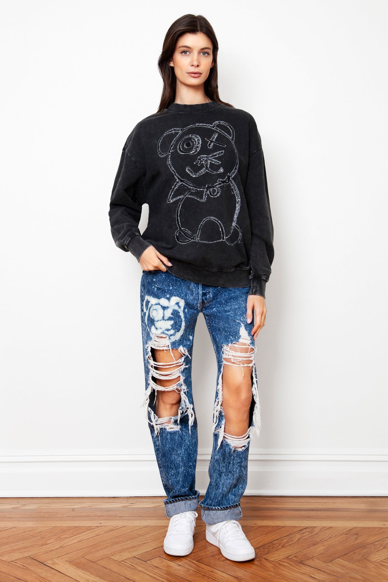 Graffiti Bear Vintage Washed Cotton Midnight Crewneck