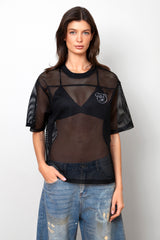 Graffiti Teddy Bear Sheer Mesh Tee