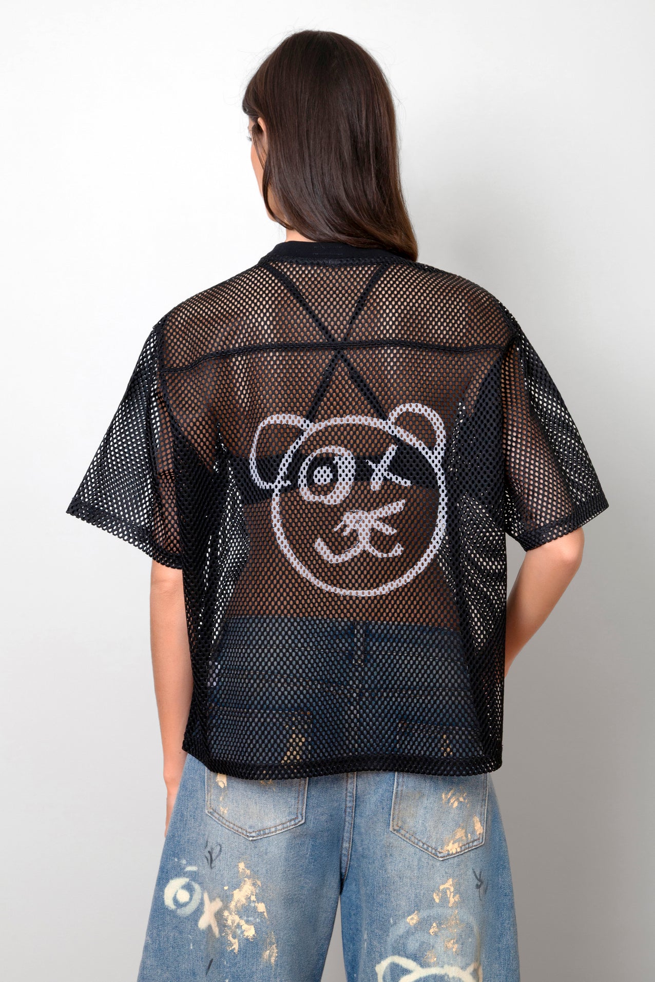 Graffiti Teddy Bear Sheer Mesh Tee