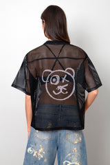 Graffiti Teddy Bear Sheer Mesh Tee