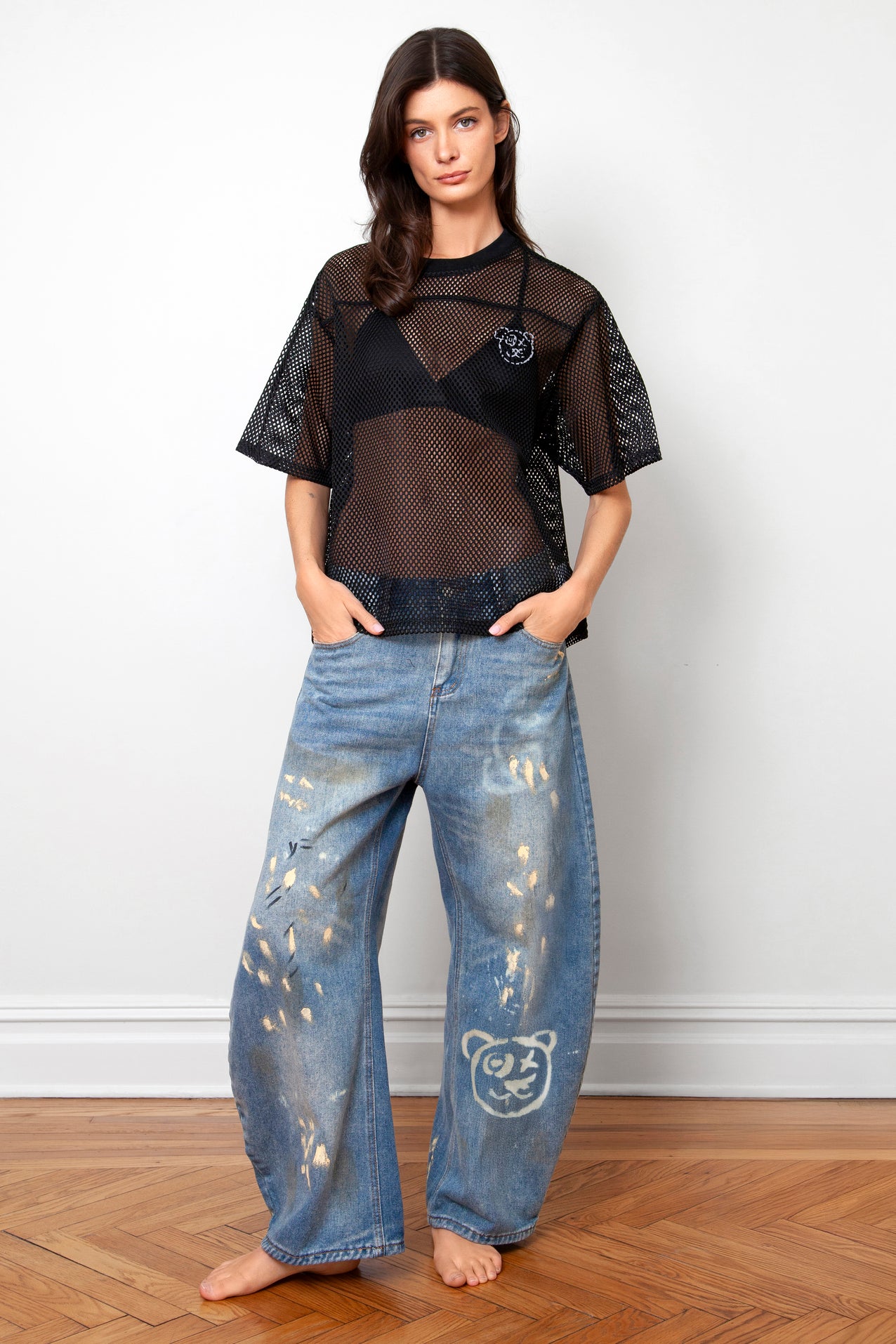 Graffiti Teddy Bear Sheer Mesh Tee