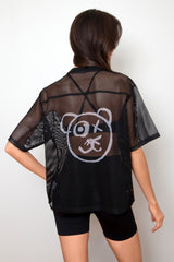 Graffiti Teddy Bear Sheer Mesh Tee