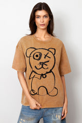 Graffiti Bear Vintage Wash Cotton Tee Mocha