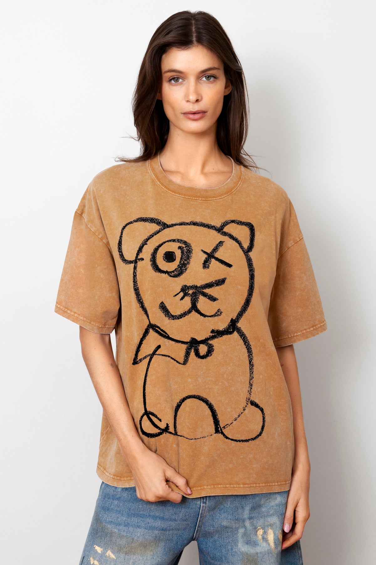 Graffiti Bear Vintage Wash Cotton Mocha T-Shirt