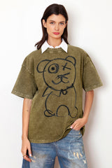 Graffiti Bear Vintage Wash Cotton Tee Olive