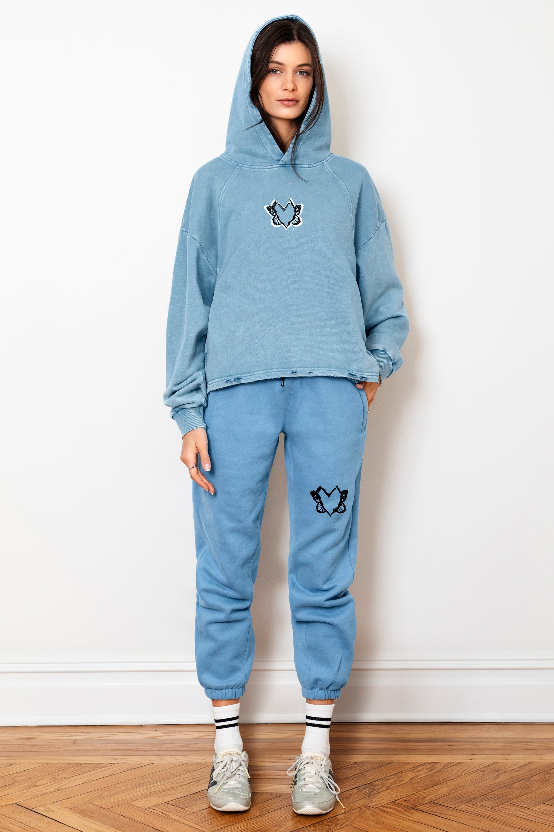 Heart With Wings Teal Blue Signature Streetware Distressed Hoodie