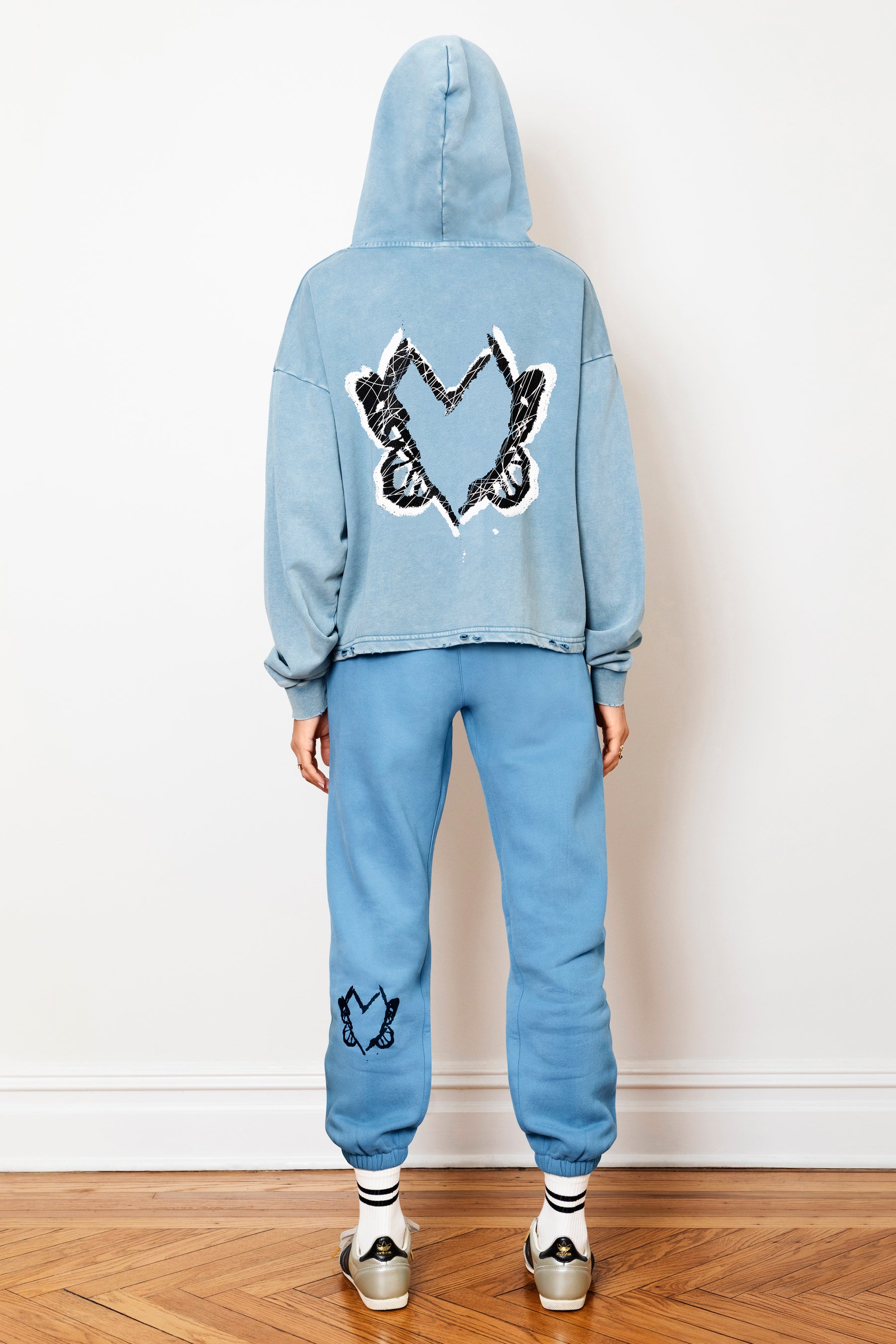 Heart With Wings Teal Blue Signature Streetware Distressed Hoodie