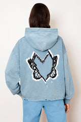 Heart With Wings Teal Blue Signature Streetware Distressed Hoodie