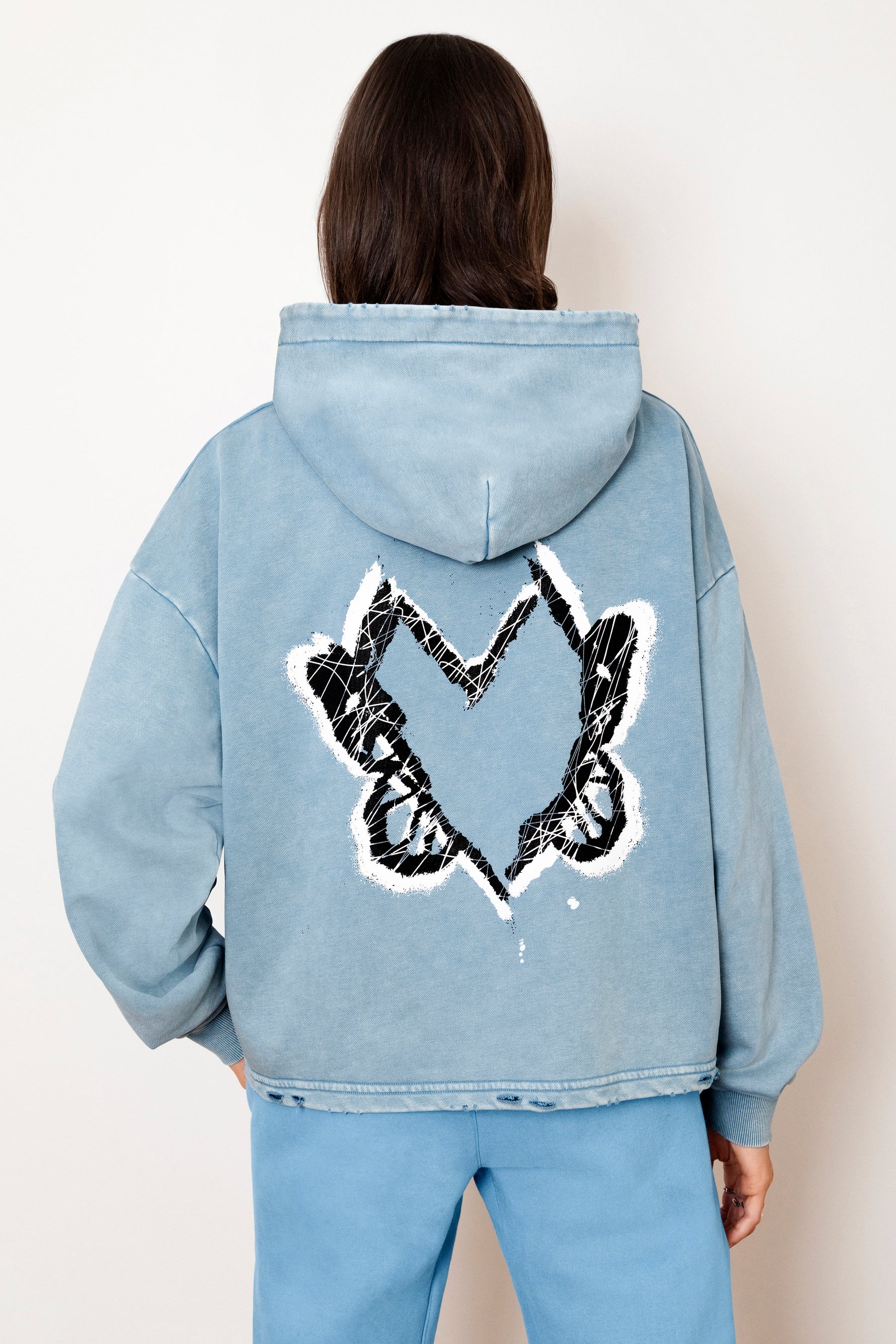 Heart With Wings Teal Blue Signature Streetware Distressed Hoodie