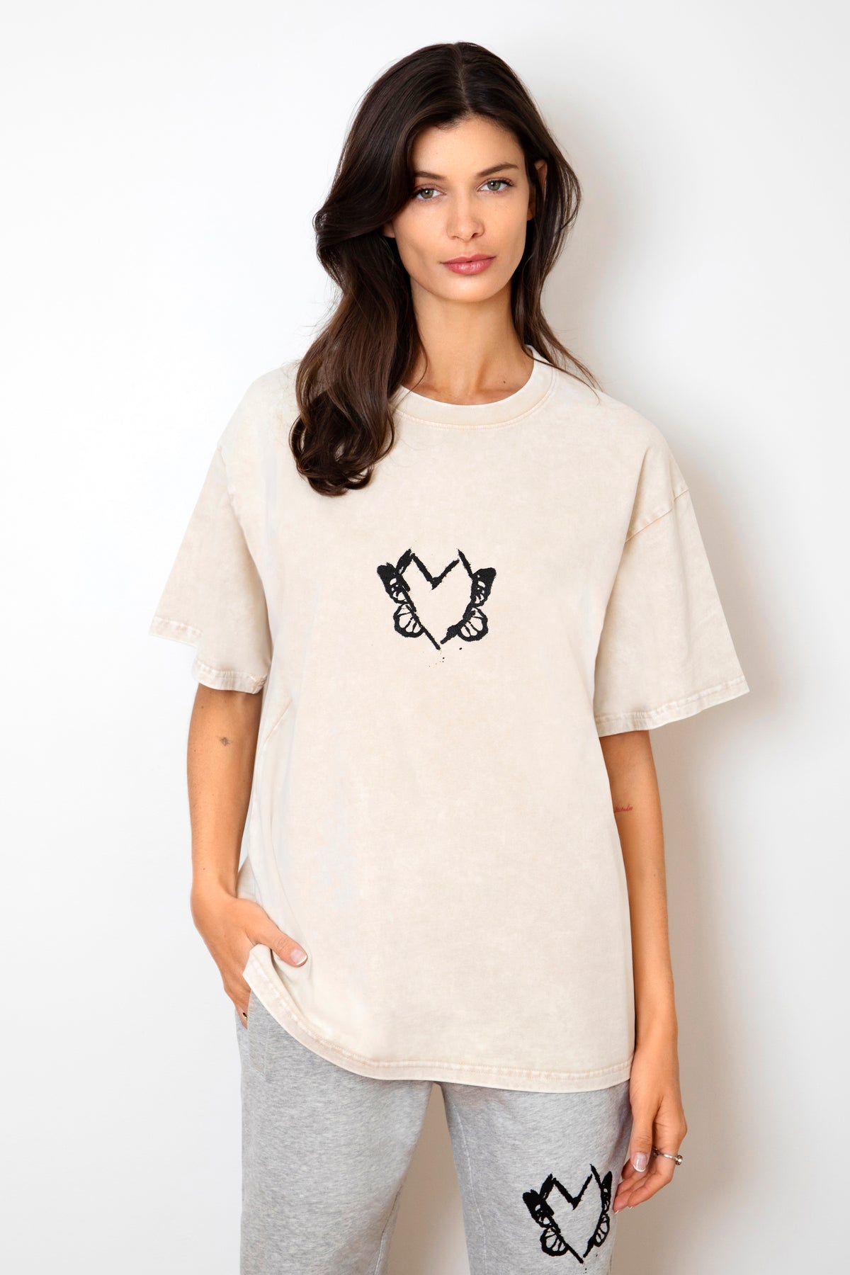 Heart With Wings Vintage Washed Apricot Cotton T-Shirt