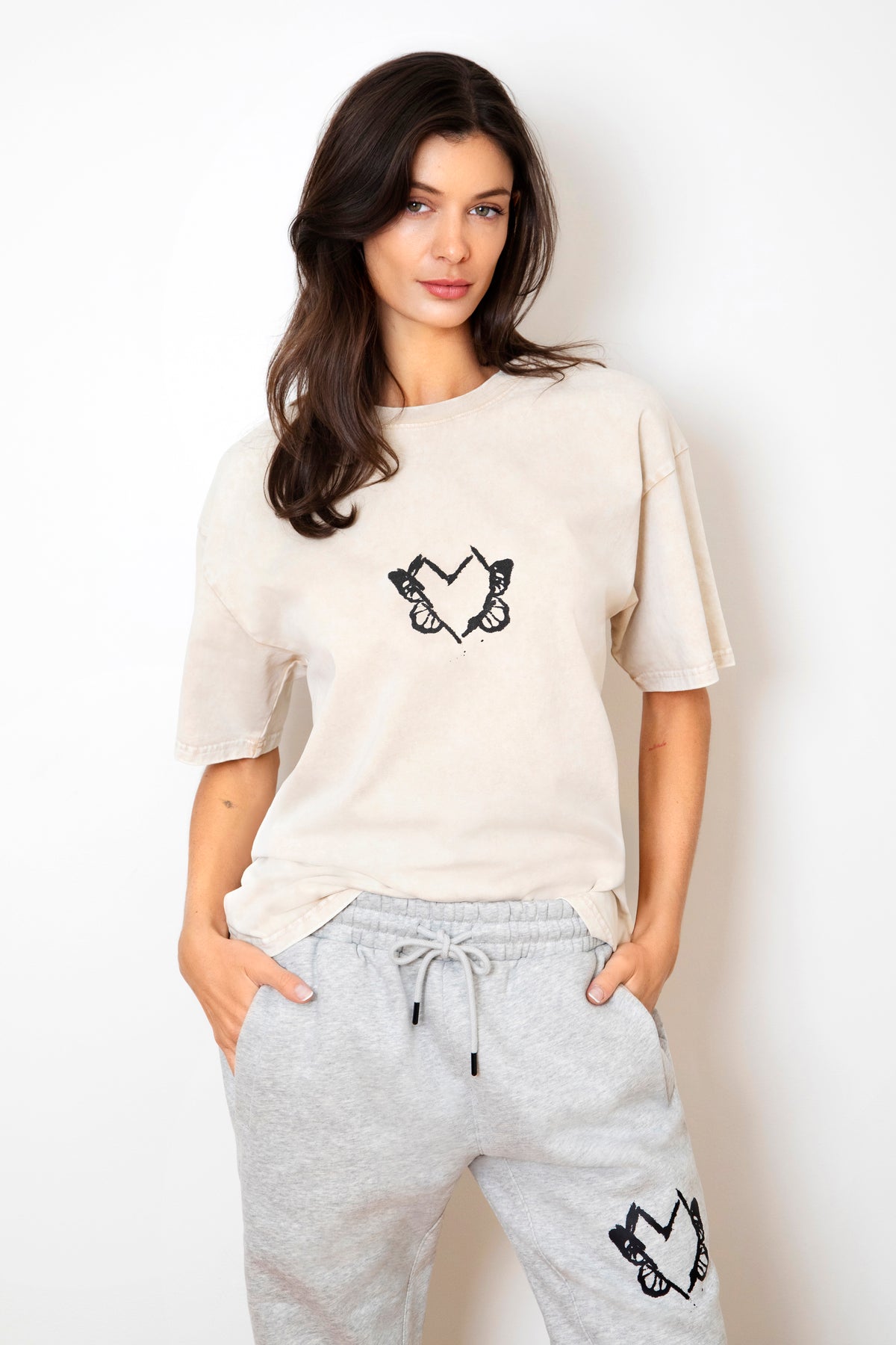 Heart With Wings Vintage Washed Apricot Cotton T-Shirt