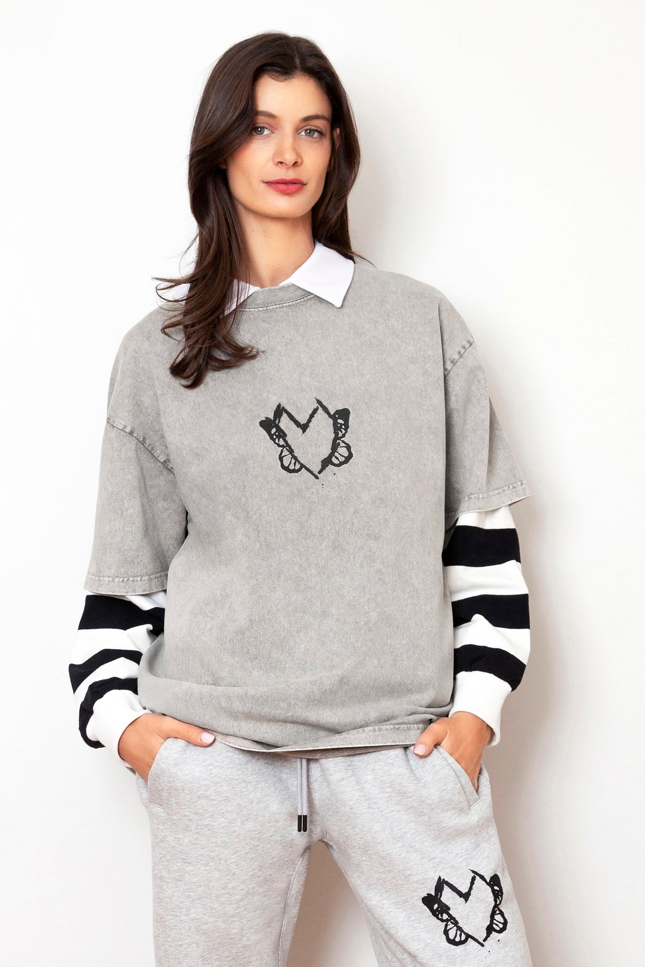 Heart With Wings Vintage Washed Dove Cotton Tee