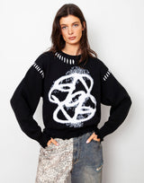 Legacy Logo Cotton Distressed Fuzzy Knit Raw Cut Sweater