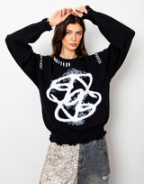 Legacy Logo Cotton Distressed Fuzzy Knit Raw Cut Sweater