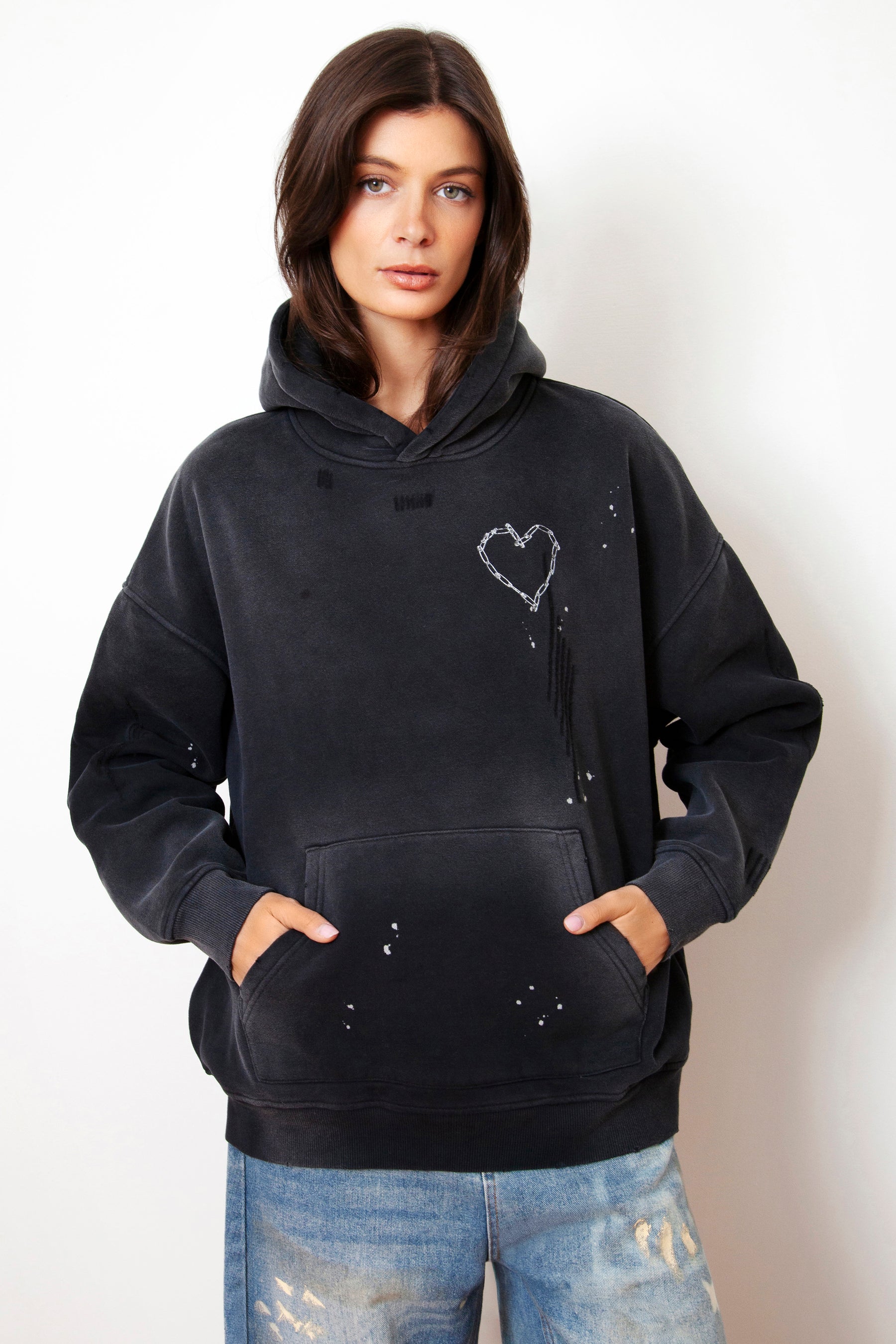 Love Riot Custom Distressed Frayed Cotton Hoodie