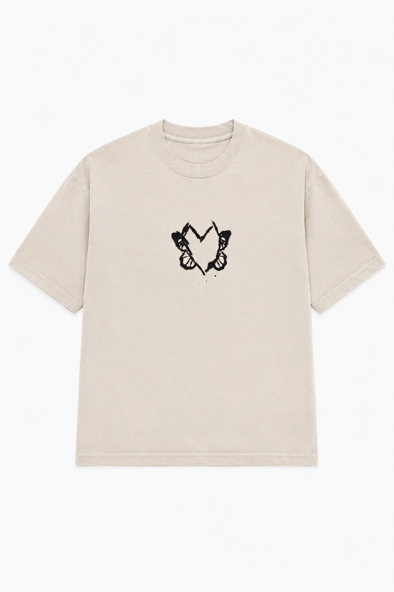 Heart With Wings Vintage Washed Apricot Cotton Tee