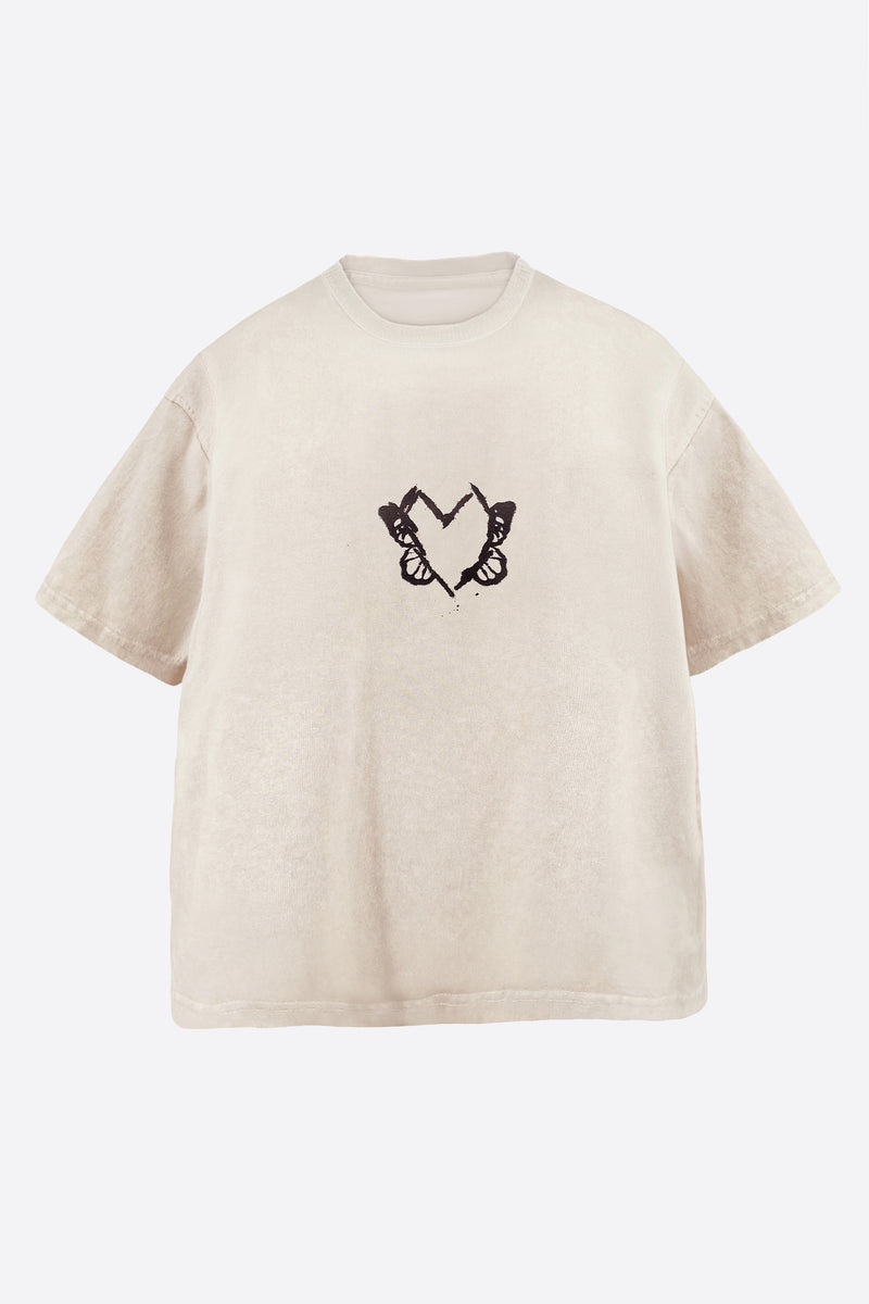 Heart With Wings Vintage Washed Apricot Cotton Tee