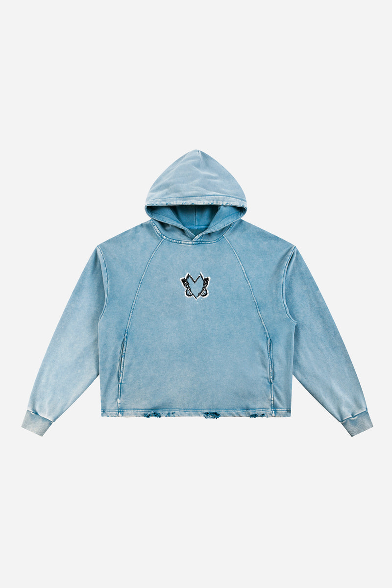 Heart With Wings Teal Blue Signature Streetware Distressed Hoodie