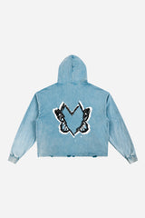 Heart With Wings Teal Blue Signature Streetware Distressed Hoodie