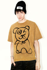 Universal Fit Graffiti Bear Vintage Wash Cotton Tee Mocha