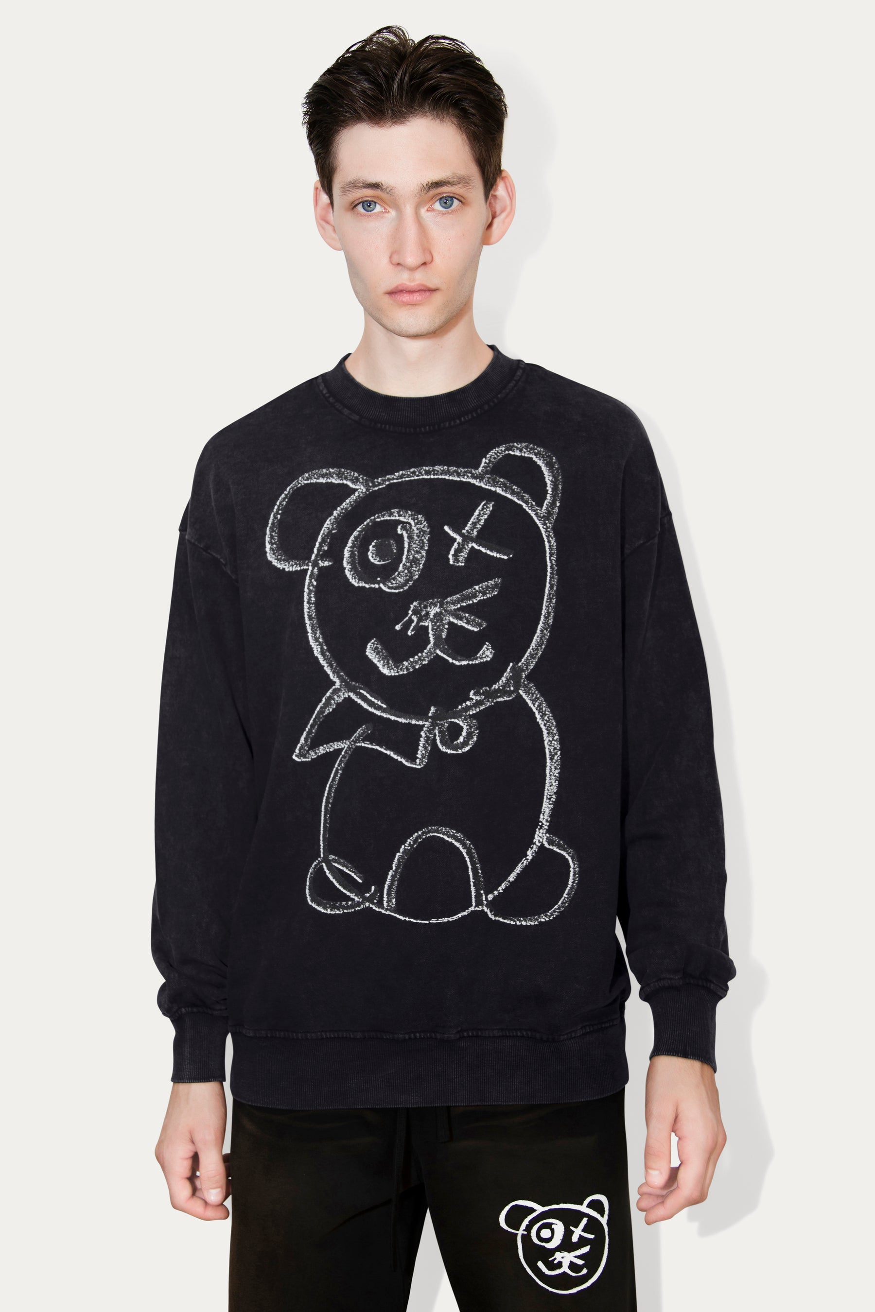 Universal Fit Graffiti Bear Vintage Washed Cotton Midnight Crewneck