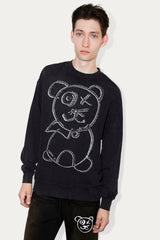 Universal Fit Graffiti Bear Vintage Washed Cotton Midnight Crewneck