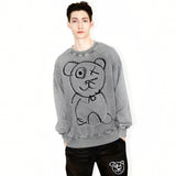 Universal Fit Graffiti Bear Vintage Washed Cotton Platinum Crewneck
