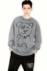 Universal Fit Graffiti Bear Vintage Washed Cotton Platinum Crewneck
