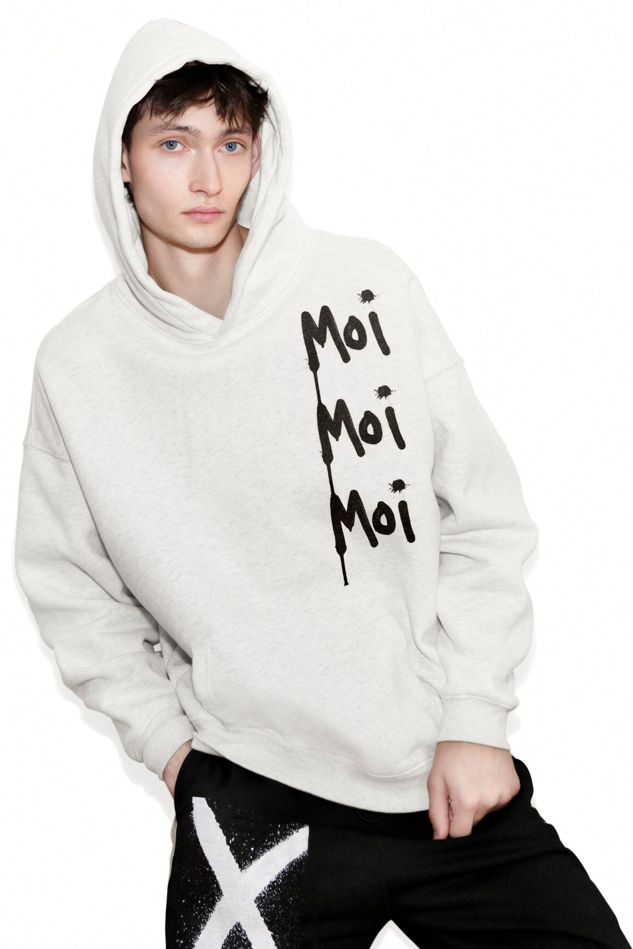 Universal Fit French Kiss Cotton Fleece Heather Grey Graffiti Hoodie