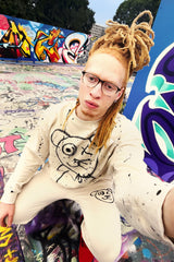 Universal Fit Graffiti Bear Vintage Washed Cotton Abstract Crewneck