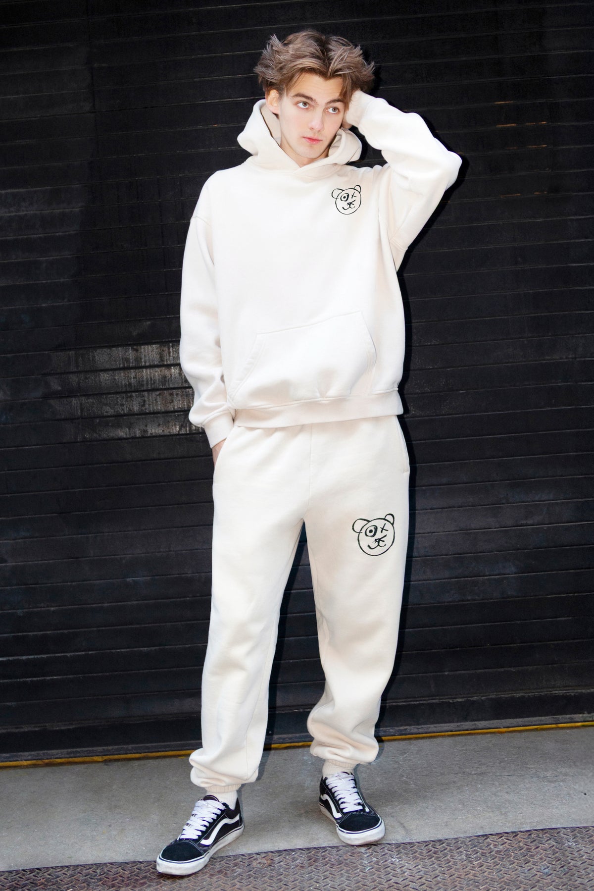 Universal Fit Graffiti Bear Cotton Cream Vintage Wash Joggers