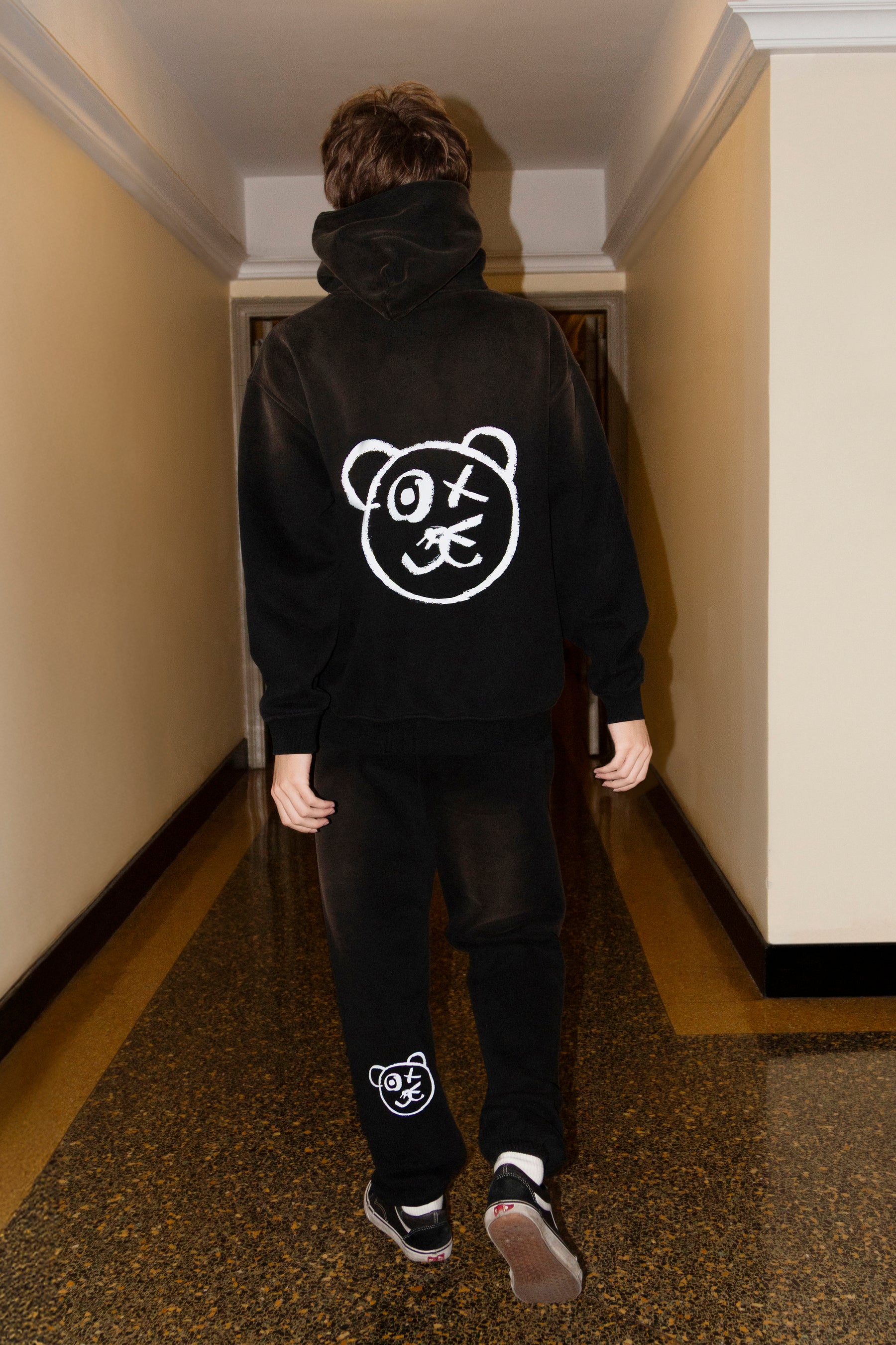 Universal Fit Graffiti Bear Cotton Espresso Vintage Wash Hoodie