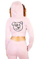 Graffiti Bear Blush Crop Hoodie Jacket