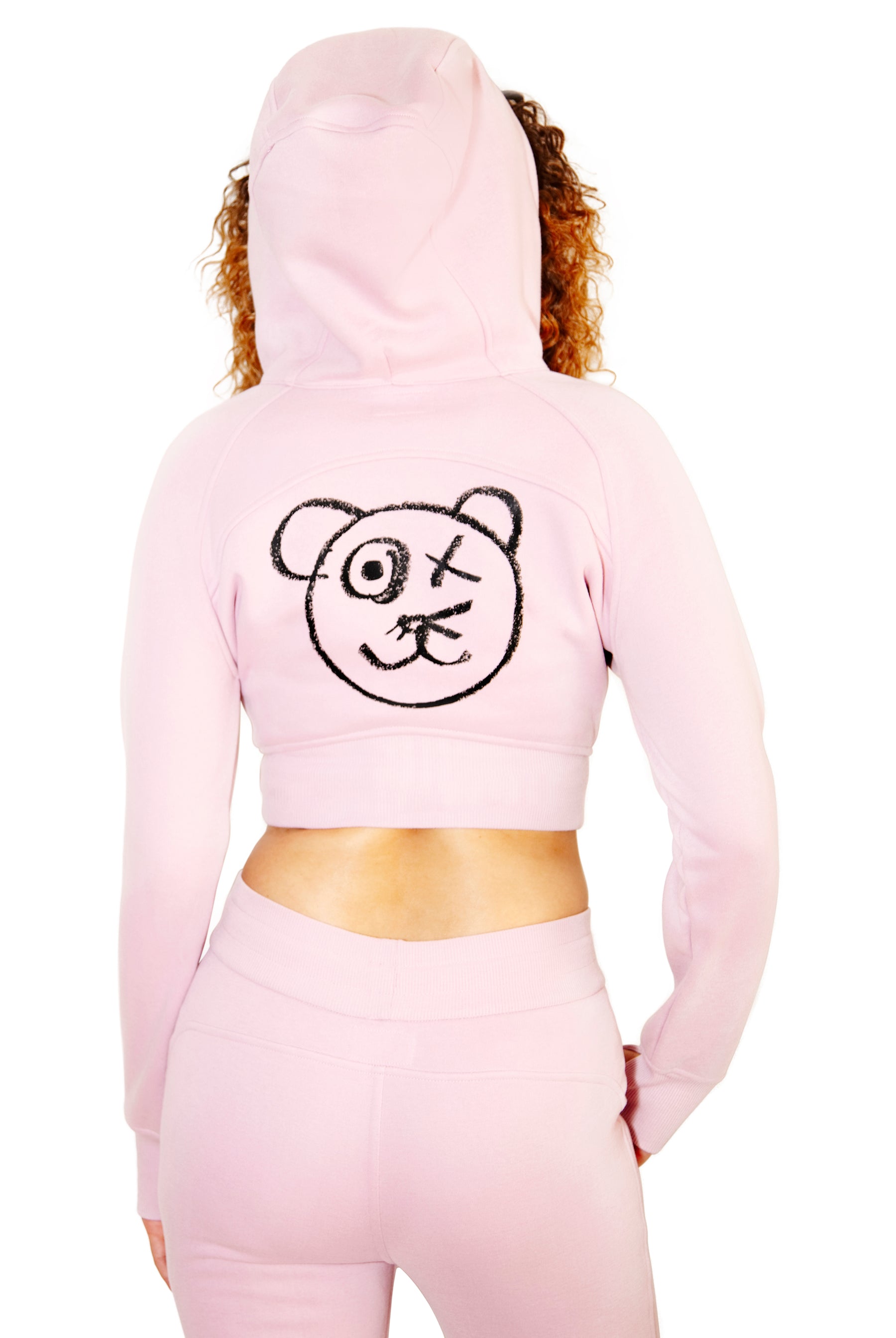 Graffiti Bear Blush Crop Hoodie Jacket