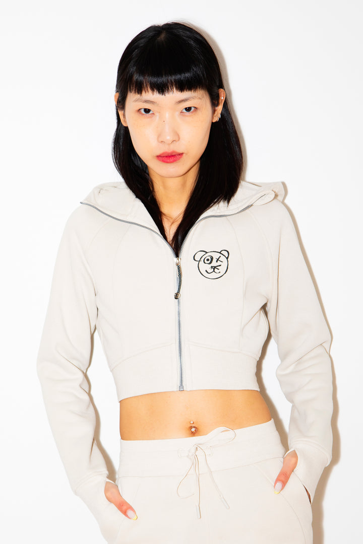 Graffiti Bear | Neutral Crop Hoodie Jacket