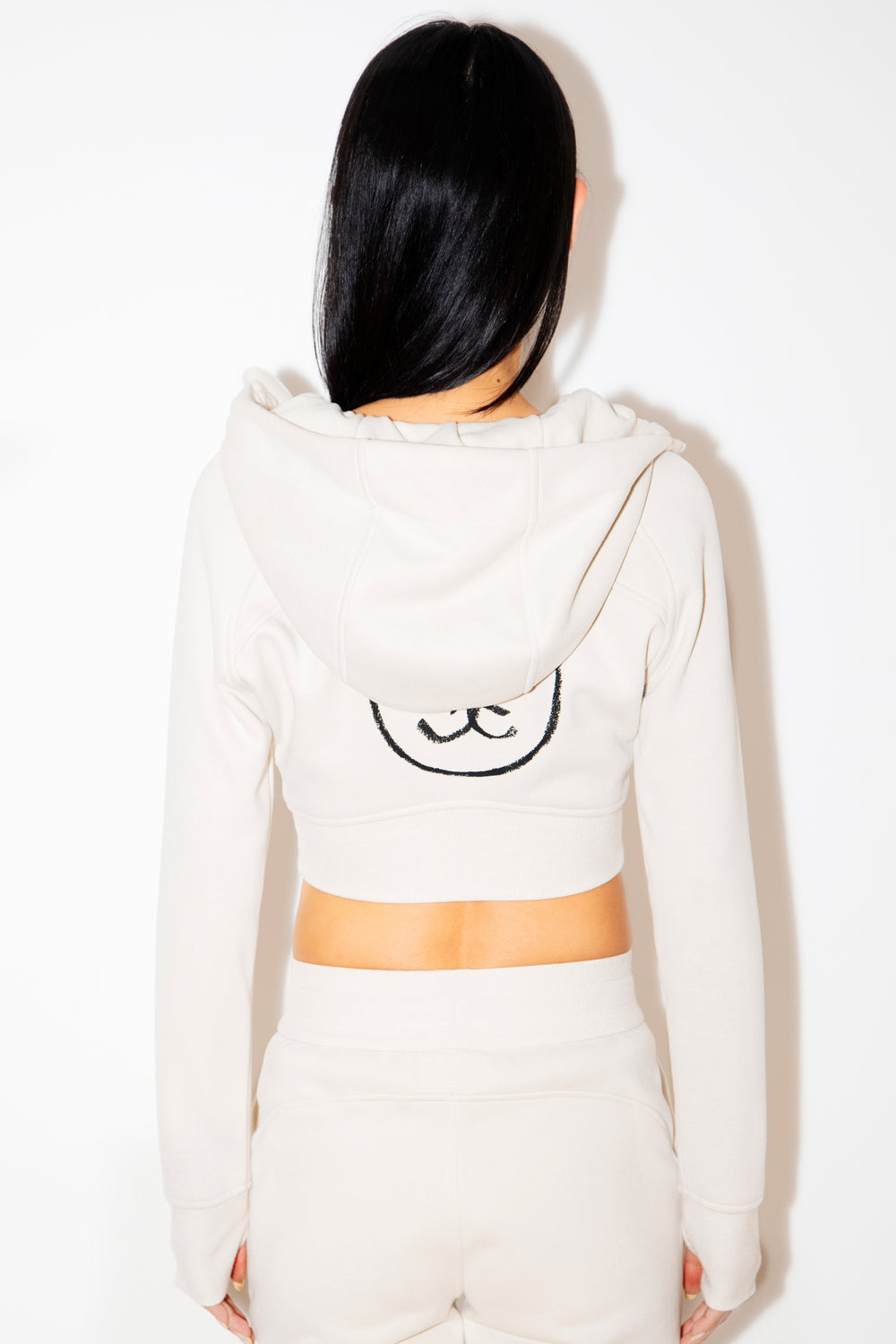 Graffiti Bear | Neutral Crop Hoodie Jacket