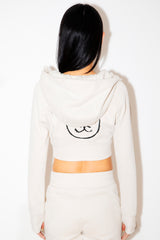 Graffiti Bear | Neutral Crop Hoodie Jacket