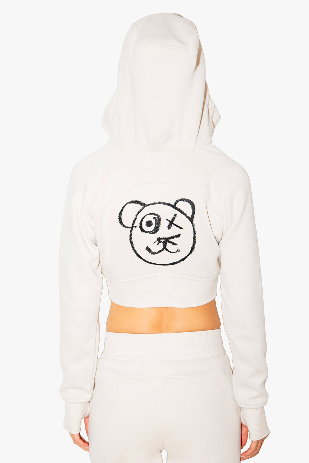 Graffiti Bear | Neutral Crop Hoodie Jacket