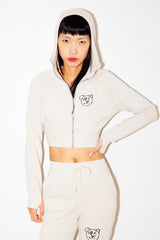 Graffiti Bear | Neutral Crop Hoodie Jacket